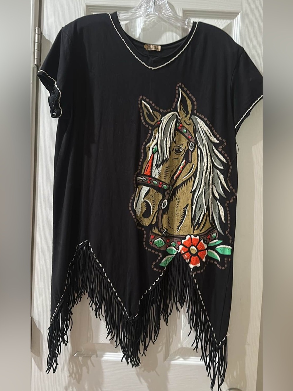 Double D Ranch Fringe Tunic beaded embroidered palomino horseRTL $245 S NWOT